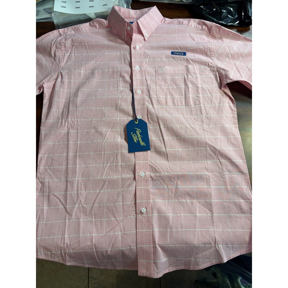Panhandle Slim Pink White Grid Stretch Western Button Down Shirt Mens M NEW